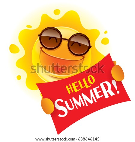 Hello Summer! Summer sun holding a sign. Hello Summer! Summer sun holding a sign.