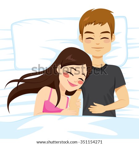 Top view illustration of couple happy in bed sleeping together