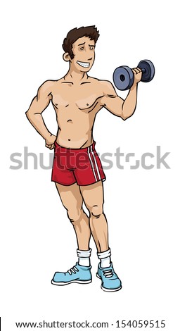 Cartoon Illustration Young Man Lifting Weights Stock Illustration