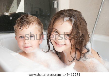 Children, Brother And Sister In The Bathroom Stock Image 