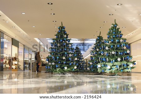 Shopping Center Decorated Christmas Ornaments Lights Stock Photo