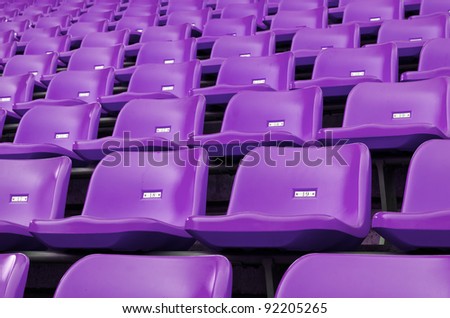 Purple Empty Plastic Seats At Stadium Door Handles Door Stock Photo 65336464