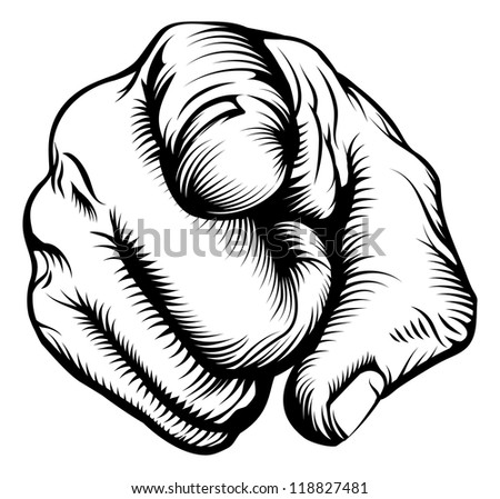 stock photo retro black woodcut print style hand pointing finger at viewer from front 118827481