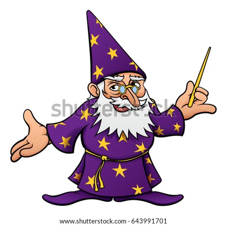 Funny Wizard Waving Magic Wand Preparing Stock Illustration 132567059
