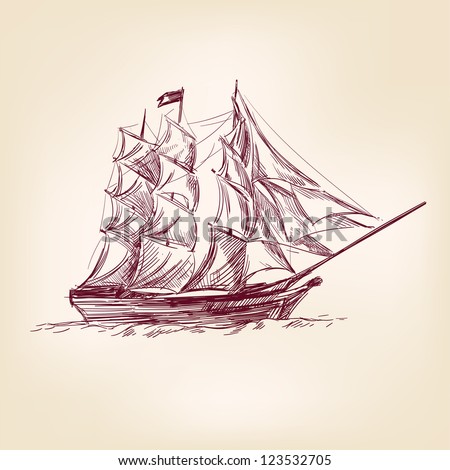 retro old Ships vintage drawing vector illustration - stock vector