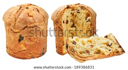 Whole And Cut Easter Cakes Isolated On White Closeup Sliced Bread On Chopping Board Stock Photo