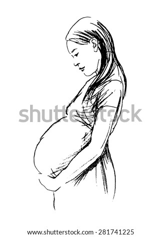 Hand drawing pregnant women - stock vector
