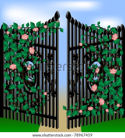 Stone Wall Gates Stock Vector 78901504 - Shutterstock