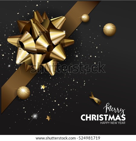 Christmas Elegant Merry Christmas or Happy New Year background with Christmas gold bow. Christmas Vector Illustration. Christmas Elegant Merry Christmas or Happy New Year background with Christmas gold bow. Christmas Vector Illustration.