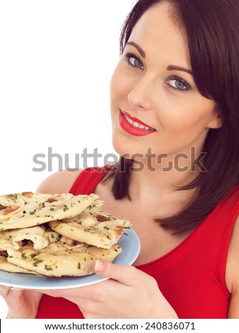 Young Woman With Naan Bread - stock photo - stock-photo-young-woman-with-naan-bread-240836071