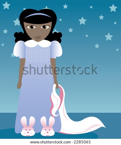 nightgown  blankie bunny slippers girl her  clutching and for Little in her slippers, her