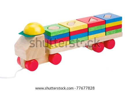 Wooden toy truck clean and safety toys the image isolated on white 