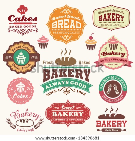 vintage   retro logo Collection bakery vintage and  badges  of bakery  labels stock cupcake