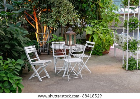 White Table Chairs Beautiful Garden Stock Photo 68418499 - Shutterstock