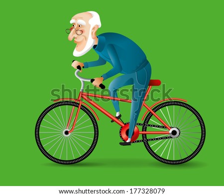 Grandfather on a bike - stock vector