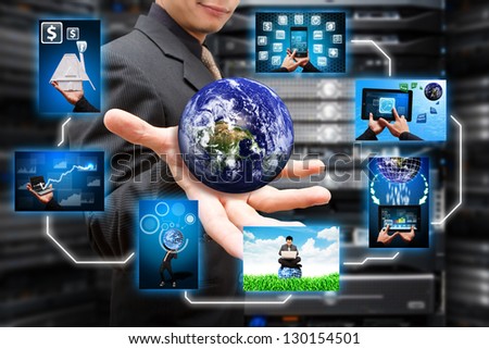 Multiple window file in server room : Elements of this image furnished by NASA - stock photo