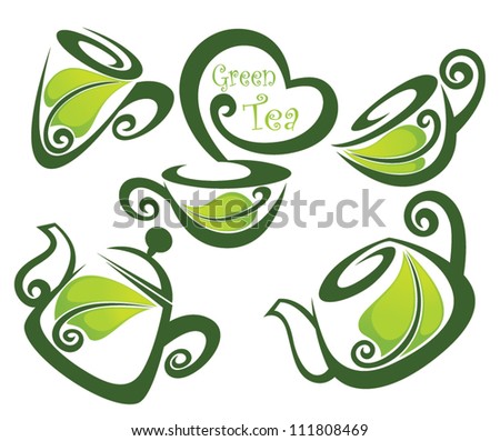 green tea, vector collection of forms, symbols and images - stock vector