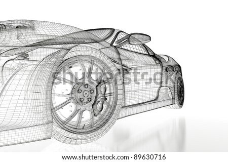 Sport car model on a white background. 3d rendered image - stock photo