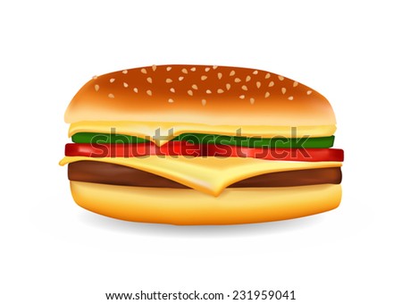 Cheeseburger - fast food sandwich - vector drawing isolated - stock vector