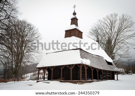 topola slovakia covered snow church st archangel catholic greek wooden michael shutterstock