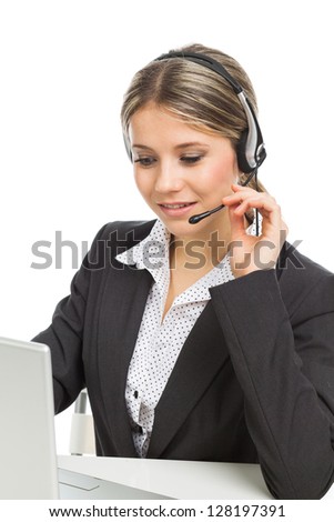 http://thumb7.shutterstock.com/display_pic_with_logo/740344/128197391/stock-photo-beautiful-young-woman-with-headphones-and-laptop-illustrating-business-service-on-white-128197391.jpg