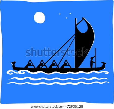  Outrigger Canoe Racing at Night Vector Illustration - stock vector