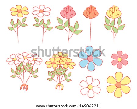 Outlined Hand Drawn Flower Collection Design Stock Vector 228096919