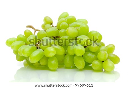 bunch of ripe and juicy green grapes close-up on a white background - stock photo