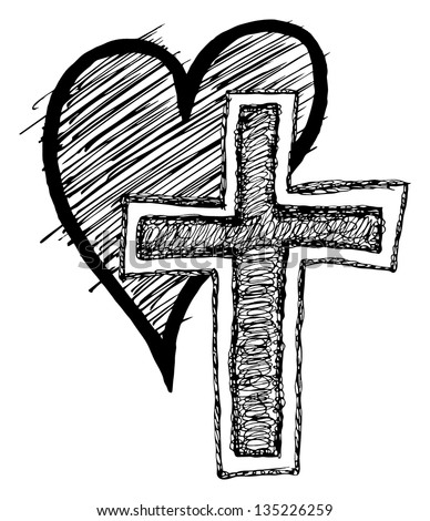 drawings of a cross with a heart