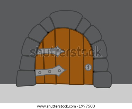 Cartoon Wooden Stone Hobbit Door Illustration Stock Vector 191140442