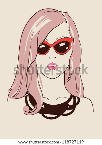 Beautiful Woman Glasses Earring Vector Illustration Stock Vector