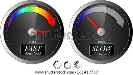 Download / upload speedometer. Fast/Slow speed + 3 progress download ...