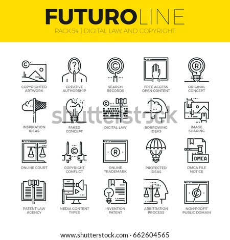 Unique thin line icons set of digital law, copyright idea problems. Premium quality outline symbol collection. Modern linear pictogram pack of metaphors. Stroke vector logo concept for web graphics. Unique thin line icons set of digital law, copyright idea problems. Premium quality outline symbol collection. Modern linear pictogram pack of metaphors. Stroke vector logo concept for web graphics.
