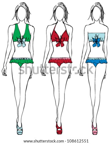 Vector Illustration Sketch Fashion Girl Swimwearsummer Stock Vector