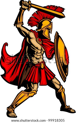 "Chainmail bikini", institution ou perversion Stock-vector-greek-spartan-or-trojan-soldier-holding-a-shield-and-sword-99918305