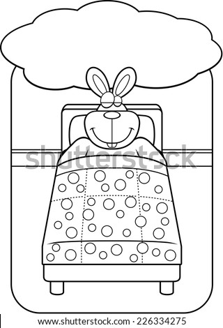 cartoon rabbit in bed dreaming and smiling. - stock vector