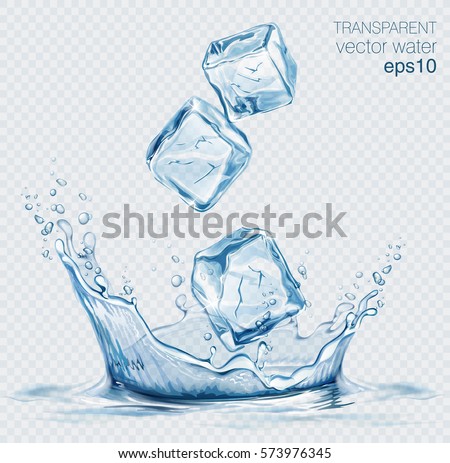 Transparent vector water splash and transparent blue vector ice cubes on light background Transparent vector water splash and transparent blue vector ice cubes on light background
