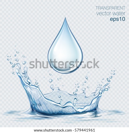 Transparent vector water splash and water drop on light background. Transparent vector water splash and water drop on light background.