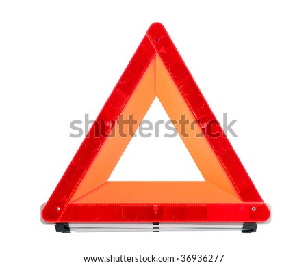 Car emergency sign isolated with clipping path over white - stock 