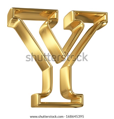 Hollow noble letter Y with golden glossy outline - stock photo