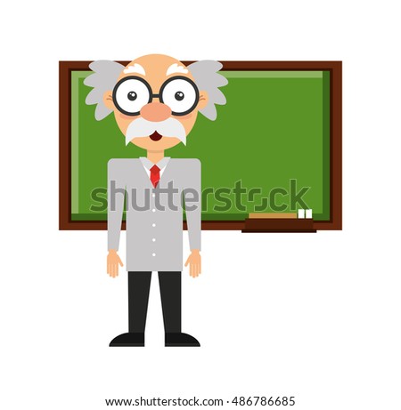 Funny Cartoon Professor Standing By Blackboard Stock Illustration 