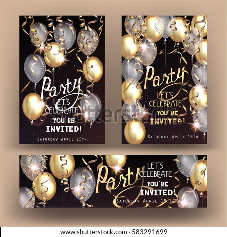 Party shiny banners with air balloons and serpentine. Vector illustration Party shiny banners with air balloons and serpentine. Vector illustration
