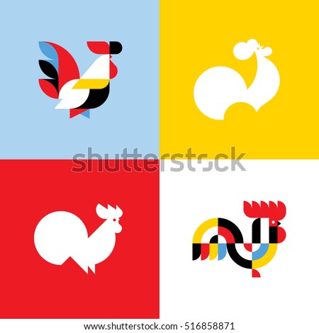 Rooster. Elegant flat vector logo templates set or icons of cock silhouettes Rooster. Elegant flat vector logo templates set or icons of cock silhouettes