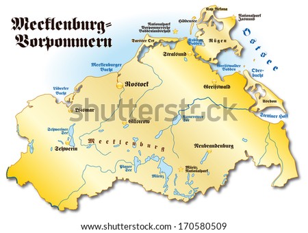 - stock-photo-map-of-mecklenburg-western-pomerania-as-an-overview-map-in-gold-170580509