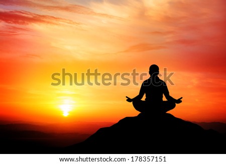 Man meditates in the nature. Vector illustration.  - stock vector