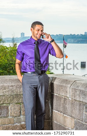 black pants and purple shirt