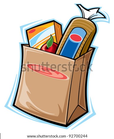 Bag Cartoon Groceries Illustration Vector Stock Photos, Images