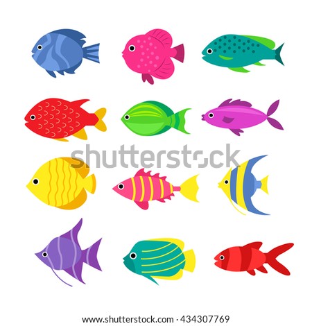 Cute Fish Vector Illustration Icons Set Stock Vector