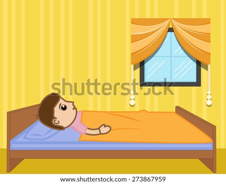 Cartoon Kid Lying on Bed - stock vector