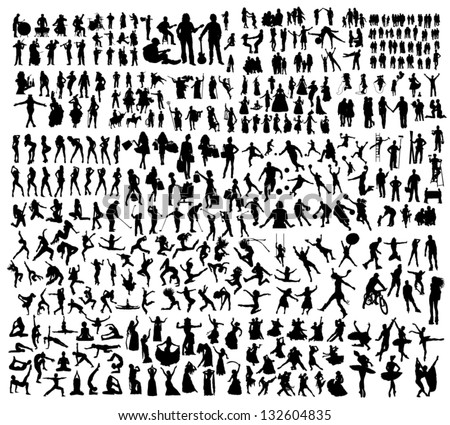 Big set of people silhouettes - stock vector